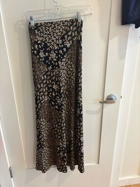 Black and Tan Floral Maxi Skirt